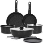 15Pcs Pots and Pans Set Non Stick, Cookware Sets with Detachable Handle, Nonstick RV Kitchen Cooking Tools Removable Handles, Oven Safe, Induction Fast, Stackable Induction Cookware,Black