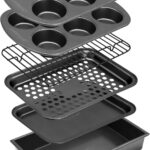 NutriChef 6-Piece Toaster Oven Bakeware Set, Compact Non-Stick Stackable Baking Pan Set with Muffin Pans, Roasting Tray & Baking Sheets, Durable Stain-Resistant Carbon Steel Design for Toaster Ovens