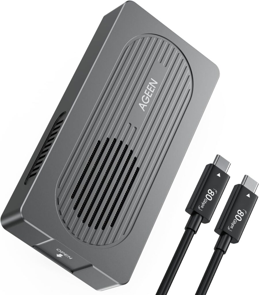 AGEEN 80Gbps M.2 NVMe SSD Enclosure for USB4 V2.0, USB4 V1.0, Dual Chip JHL9480 & RTL9210, Active Cooling Fan, Backward Compatible USB 3.2/3.1/3.0, Supports 8TB SSD 2280/2260/2242/2230 B+M/M-Key