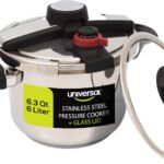 Universal (6.3 Qt/6 Liter) Silver Express Pressure Cooker + Extra Glass Lid, (15 PSI/100 kPa) with Easy Opening System, Ultra Safe Stainless Steel Pressure Cooker
