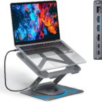Adjustable Laptop Stand with 360 Rotating Base & USB Docking Station for MacBookPro/Air/Dell/HP/Lenovo, Portable Ergonomic Laptop Riser for Desk with USB Hub 100W PD/4K HDMI/Usb3.0/1000Mbps Ethernet