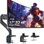 AVLT Single 17″-49″ Super Ultrawide Monitor Arm for Screens Up to 50 lbs, Premium Aluminum Desk Stand, Adjustable Pneumatic Height, Full Motion Swivel Tilt Rotation, USB 3.0 & AUX Ports, Black