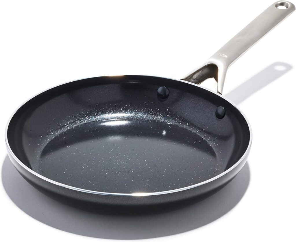 OXO Agility 10″ Nonstick Frying Pan Skillet, Ceramic PFAS-Free Nontoxic Cookware, Induction Suitable, Compatible on All Cooktops, Dishwasher & Oven Safe, Stainless Steel Handle, Black