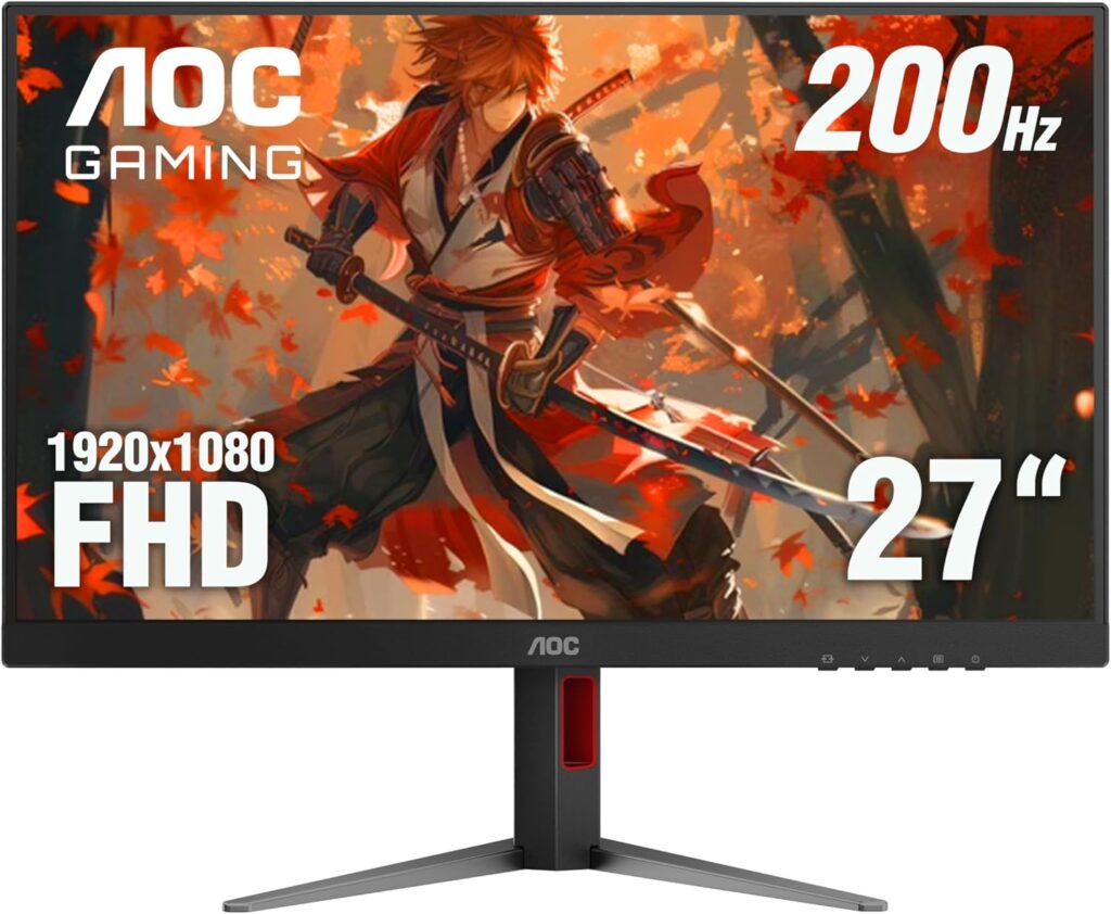 AOC 27G4H 27 inch Gaming Monitor, Full HD 1920×1080, IPS Panel, 200Hz 0.3ms MPRT, 1x HDMI 2.0, 1x Display Port, HDR, Height Adjustable, sRGB 120.3%, 3-Year Zero-Bright-Dot