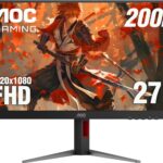 AOC 27G4H 27 inch Gaming Monitor, Full HD 1920×1080, IPS Panel, 200Hz 0.3ms MPRT, 1x HDMI 2.0, 1x Display Port, HDR, Height Adjustable, sRGB 120.3%, 3-Year Zero-Bright-Dot