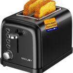Black Toaster 2 Slice, Extra Wide Slot Toaster for Bagels, Bread, Waffles, 7 Shade Settings, 4 Main Functions, Removable Crumb Tray, 900 Watts Toasters, Black Stainless Steel