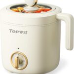 TOPWIT Hot Pot Electric Pot for Cooking, Ramen Cooker 1.2L, Non-Stick Portable Noodles Cooker for Pasta, Soup, Steak, Oatmeal, College Dorm Room Essentials, Shabu Shabu Pot with Power Adjustment,Beige