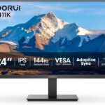 KOORUI 24 Inch Computer Gaming Monitor Full HD 1920 x 1080p 144Hz IPS Ultra-Slim Display with HDMI VGA, Adaptive Sync, 99% SRGB, VESA 100x100mm, Eye Care, Tilt, Black, E2411K