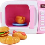 Boley Pink Microwave Playset – 11 Pc Light & Sound Pretend Play Kitchen Toys Set with Play Food for Kids Ages 3+
