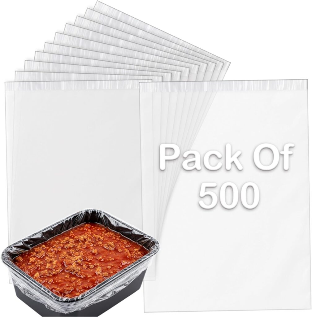 Pack of 500 18″ x 14″ Steam Pan Liner Disposable for Use in 1/3 and 1/4 Size Pans Polyethylene Steam Pot Liner Durable Clear Cooking Bag for Microwave Slow Cooker Caterer Restaurant