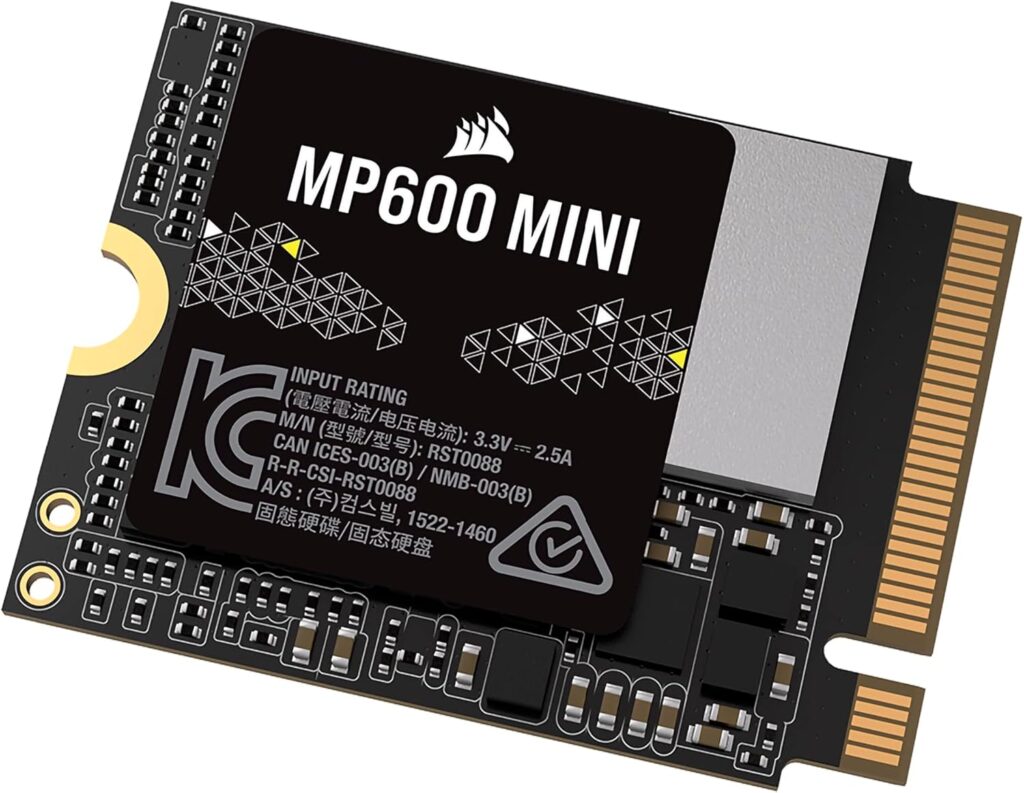 Corsair MP600 Mini 2TB M.2 NVMe PCIe x4 Gen4 SSD – M.2 2230 – Up to 7,000MB/sec Sequential Read – High-Density 3D TLC NAND – Great for Steam Deck and Microsoft Surface – Black