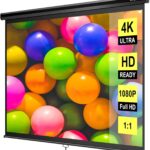 VIVOHOME Projector Screen Pull Down, 1:1 120 Inch Retractable Projection Screen, HD 4K Manual Pull Movie Screen for Home Theater, Cinema, Office (84Wx84H Inch Display Area)