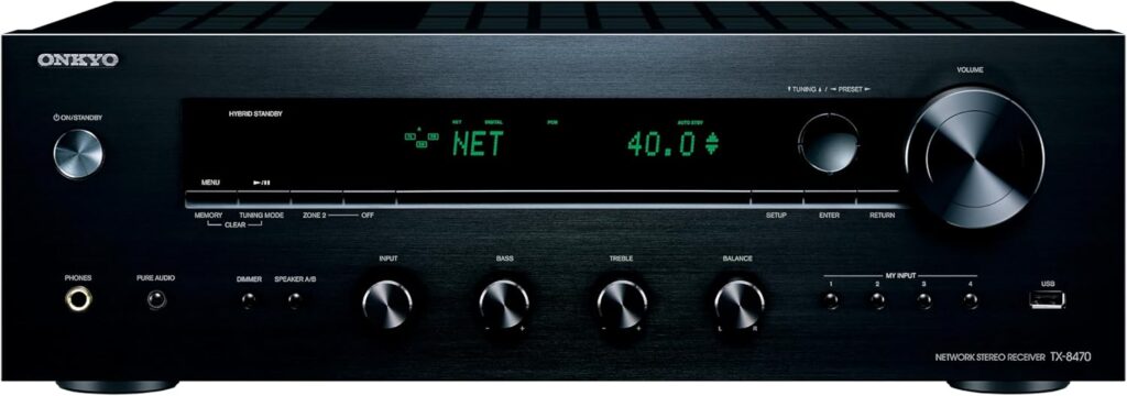 Onkyo TX-8470 2 Channel Stereo Receiver with Wi-Fi, Bluetooth, Phono, Hi-Res Audio and Roon Ready