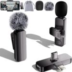 2 Pack Wireless Mini Lavalier Lapel Microphone for iPhone,Android Phone(2 in 1) – 65ft Cordless Clip on Dual Mics with Noise Reduction 6H Working Time for Video Recording Vlogging, YouTube,(Black)