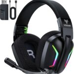 Wireless Gaming Headsets for PC, PS5, PS4, Switch, Mac, 2.4GHz Wireless Gaming Headphone with ENC Noise Canceling Microphone, Bluetooth 5.4, Cool Lighting, 50H Battery, 50mm Drivers