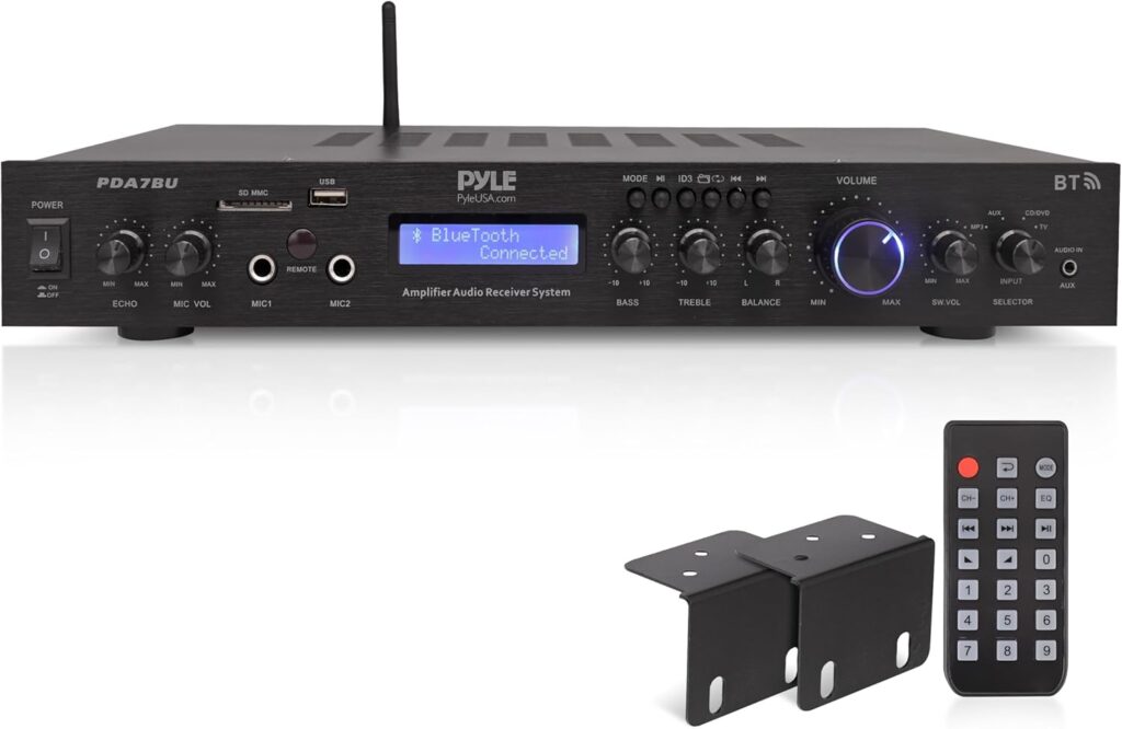 Pyle 5 Channel Rack Mount Bluetooth Amplifier Receiver – Home Theater Amp, Speaker Amplifier, Bluetooth Wireless Streaming, MP3/USB/SD/AUX/FM Radio, 200Watt, w/Digital ID3 LCD Display from – PDA7BU.5