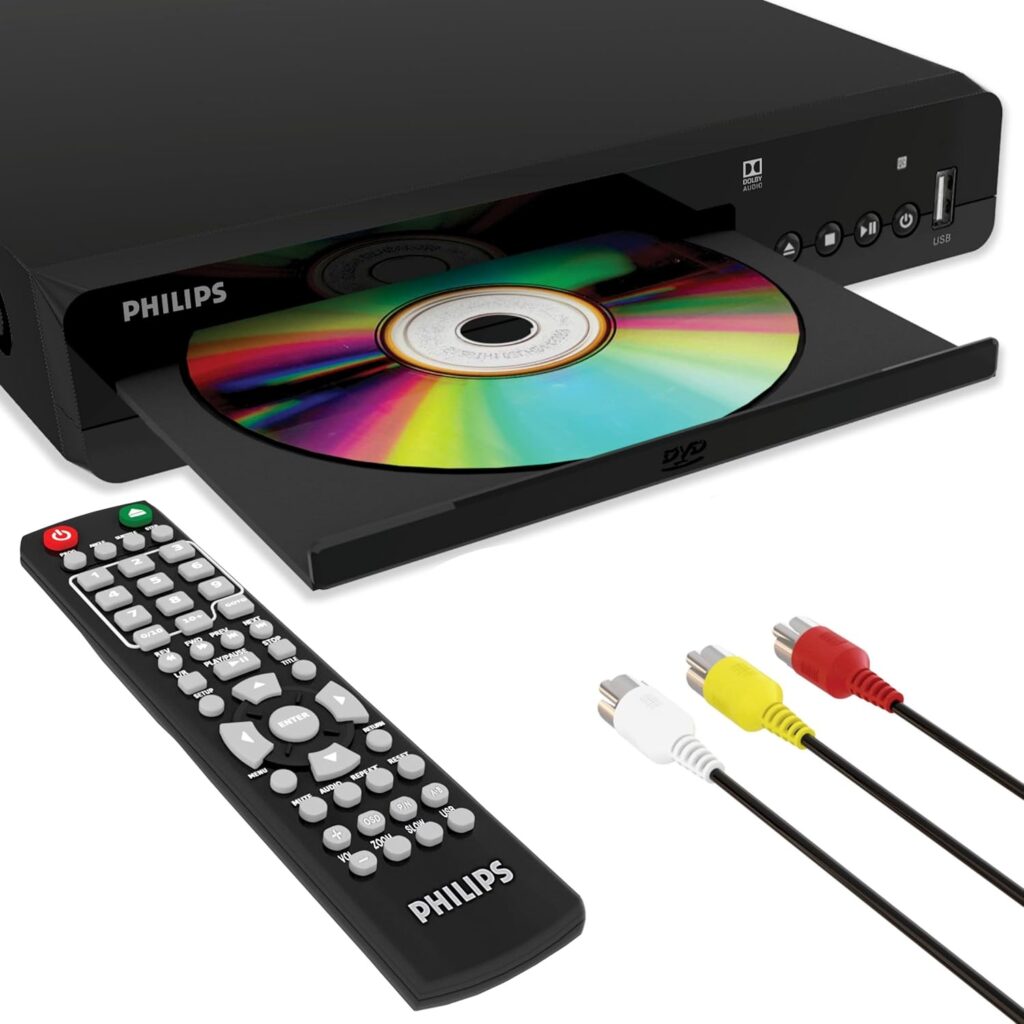 Philips DVD Players for TV Plays All Regions DVD Player for Smart TV with Compact Remote Control and RCA Cable Included Small DVD RV CD Player for Home Compatible with CD, DVD+R/RW,-R/RW,MP3