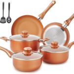 Pots and Pans Set Ultra Nonstick, Pre-Installed 11pcs Cookware Set Copper with Ceramic Coating, Stay cool handle & Nylon Kitchen Utensils, Gas/Induction Compatible, 100% PFOA Free