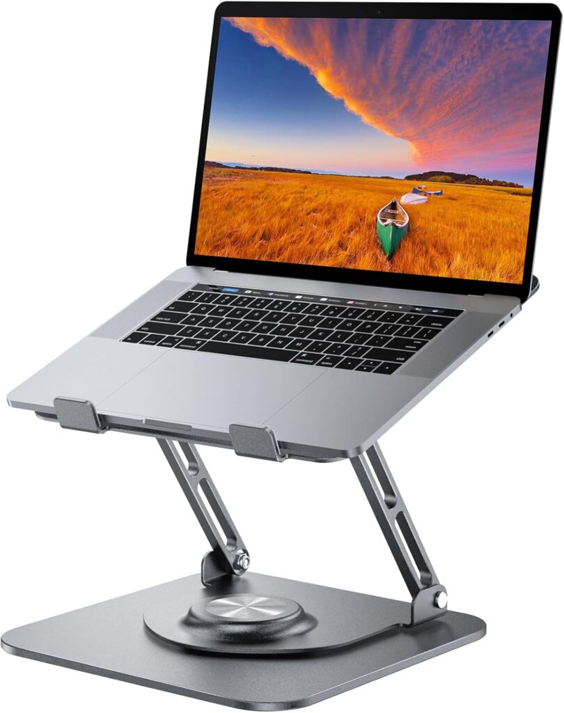 Laptop Stand for Desk, Adjustable Computer Stand with 360° Rotating Base, Ergonomic Laptop Riser for Collaborative Work, Foldable & Portable Laptop Stand, fits for All 10-16″ Laptops