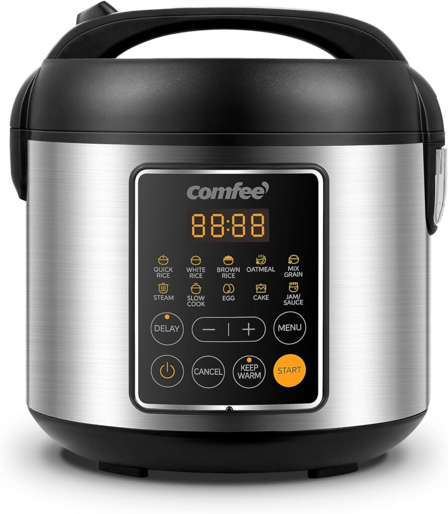 COMFEE’ Rice Cooker, 4 Cups Uncooked, 8 Cups Cooked Slow Cooker, 2 Qt Small Multicooker with 10 Presets, Steamer & Grain Cooker, Non-Stick Inner Pot