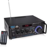 Pyle 200W Stereo Power Amplifier with Bluetooth – Dual Channel Audio Receiver – LED Display – RCA – USB – SD – MIC IN – FM Radio – AUX Input – Perfect for Home & Computer Audio – PDA29BU.5