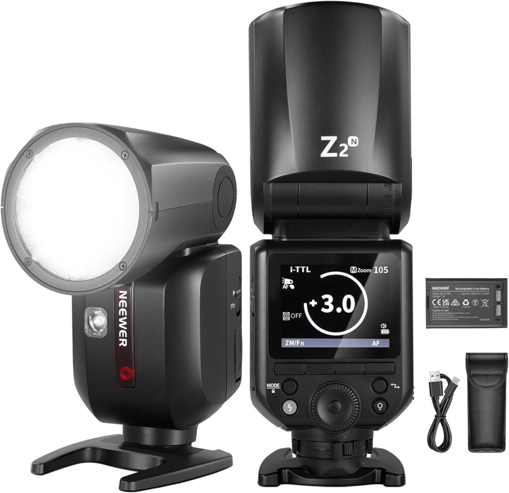 NEEWER Z2-N 2.4G TTL Round Head Flash Speedlite Compatible with Nikon, 76Ws 1/8000s HSS Flash with Upgraded UI, 2 Modeling Lamps, TTL/M Quick TCM Switch, 7.2V/3000mAh Battery, 600 Full Power Flash