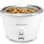 Elite Gourmet ERC-2010 Electric Rice Cooker with Stainless Steel Inner Pot Makes Soups, Stews, Grains, Cereals, Keep Warm Feature, 10 Cups Cooked, White