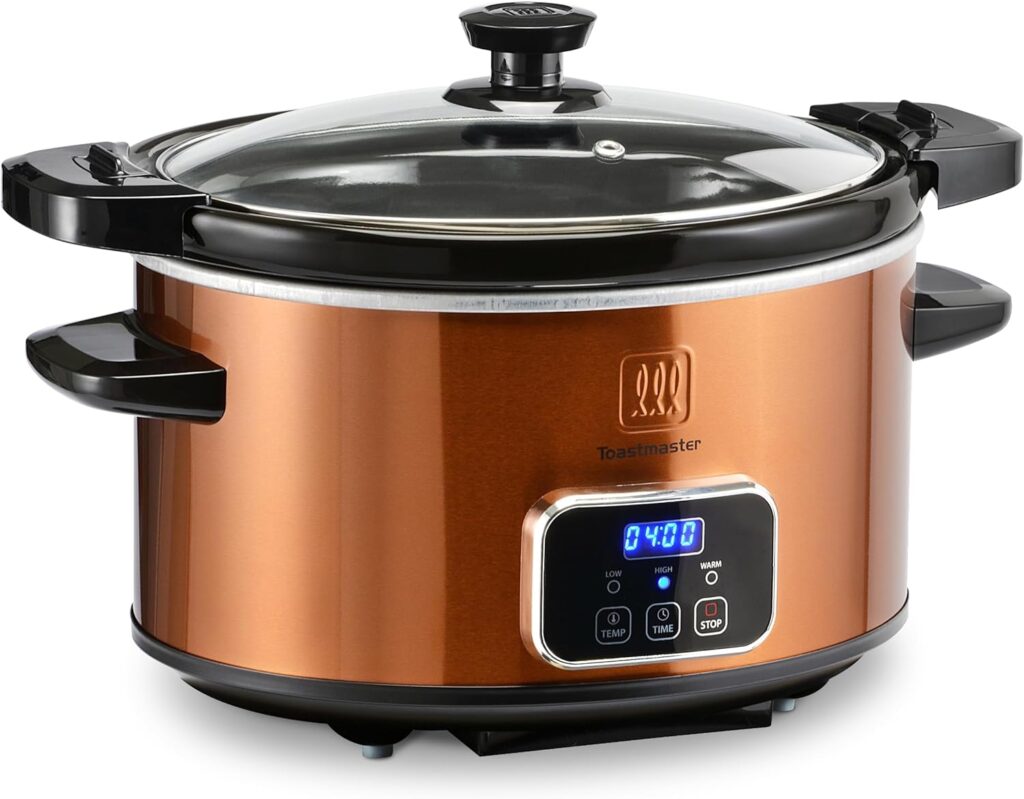 Toastmaster 4-Quart Digital Slow Cooker with Locking Lid – Food Warmer for Dip, Soups, Parties, Meal Preparation & More – Copper