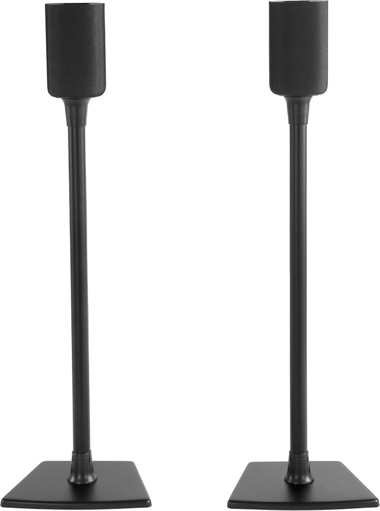 SANUS Speaker Stands for Roku Wireless – Fixed Height Speaker Stands Pair Designed Exclusively for Roku Soundbar & Sound System – Includes Carpet Spikes & Rubber Pads