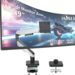 WALI Heavy Duty Monitor Arm, Monitor Stand for Screen up to 49 inch, 44 lbs, Aluminum Ultrawide Computer Mount for Samsung Odyssey G9, Adjustable, Mounting Holes 75 and 100 (GAM001XL), White