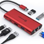 UtechSmart USB C Hub, Ethernet Multiport Adapter 6 in 1 USB C to HDMI Dock Compatible for MacBook Pro/Air, Chromebook, Dell XPS, HP and Type C Devices (Gigabit Ethernet 100W PD 4K HDMI USB 3.0) Red