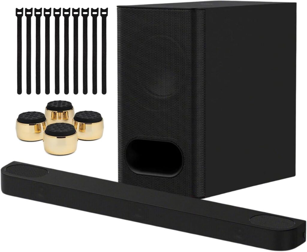 Sony BRAVIA Theater Bar 6 with 3.1.2 Amplifier Channels and Wireless Subwoofer Bundle – Dolby Atmos Soundbar System with Four Isolation Pads and Ten Hook and Loop Ties (17 Items)