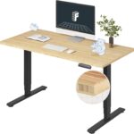 FLEXISPOT E6 Essential Bamboo 3 Stages Dual Motor 55×28 Inch Electric Height Adjustable Standing Whole-Piece Board Desk Sit Stand Up Desk (Black Frame + Bamboo Desktop)