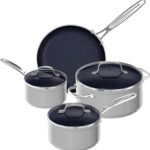 Nuwave 7pc Cookware Set Healthy Duralon Blue Ceramic Nonstick Coated, Diamond Infused Scratch-Resistant, PFAS Free, Oven Safe, Induction Ready & Evenly Heats, Tempered Glass Lids & Stay-Cool Handle