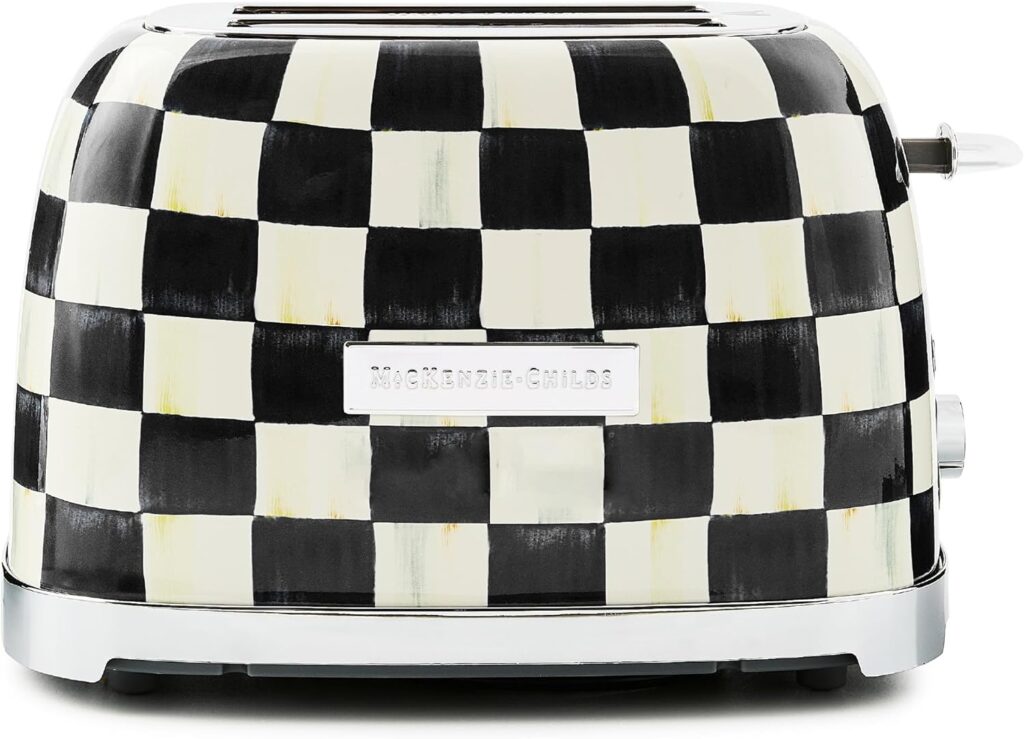 MACKENZIE-CHILDS 2-Slice Toaster, Decorative Toaster for Kitchen, Black-and-White Courtly Check
