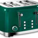 Roter Mond 4 Slice Toaster Retro Stainless Steel with Bagel Defrost Cancel Function, 6 Browning Settings, Extre Wide Slot and Removable Crumb Tray, Green, ST033