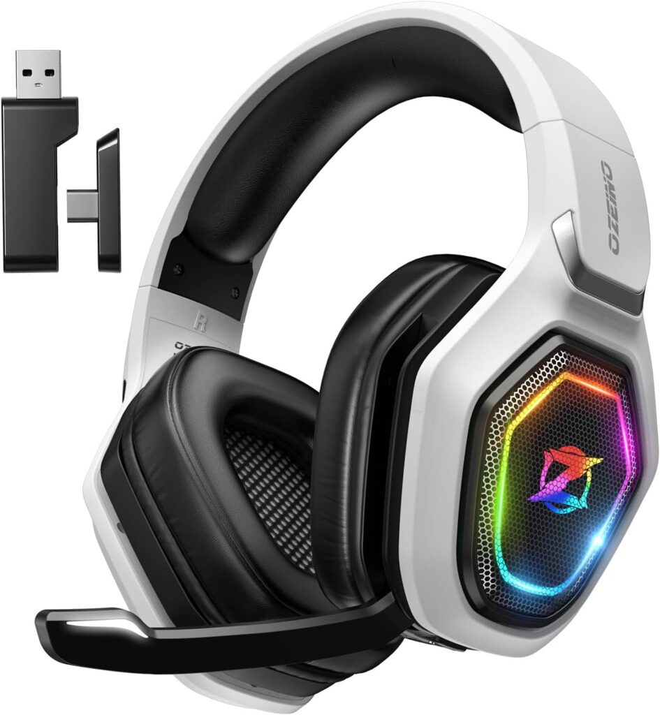 Ozeino 2.4GHz Wireless Gaming Headset for PC, Ps5, Ps4 – Lossless Audio USB & Type-C Ultra Stable Gaming Headphones with Flip Microphone, 40-Hr Battery Gamer Headset for Switch, Laptop, Mobile, Mac