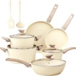 MAISON ARTS Pots and Pans Set Non Stick, Kitchen Cookware Sets Nonstick, 12 Piece Granite Cooking Pot and Pan for Induction, Stovetop, Beige