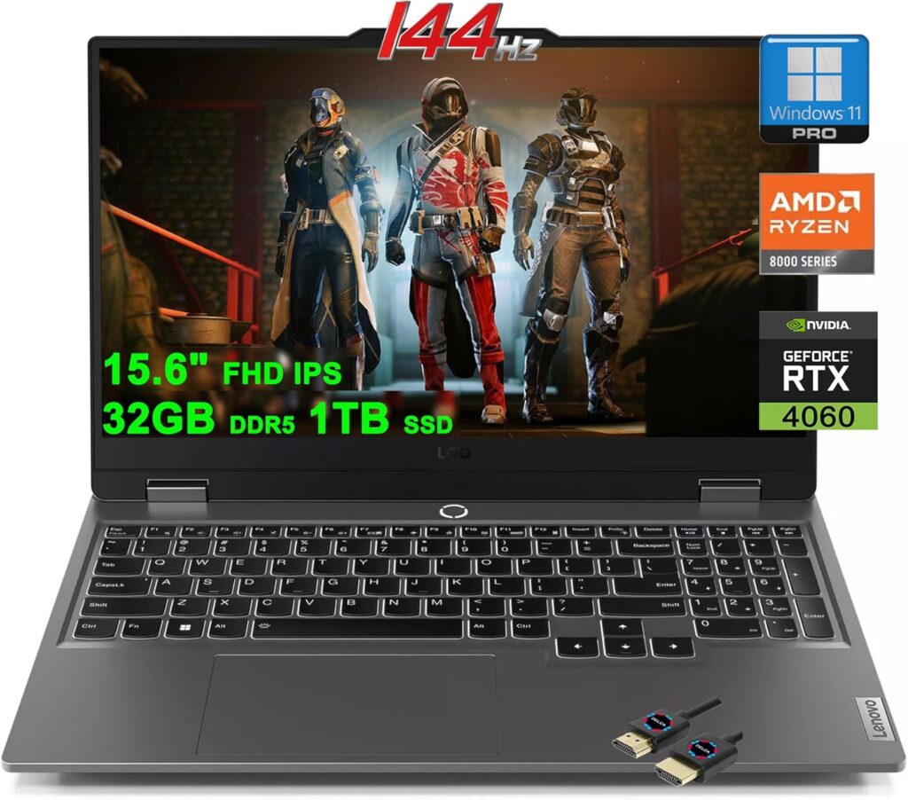 Lenovo LOQ Gaming Laptop | 15.6″ FHD IPS 144Hz | AMD Zen4 8-core Ryzen 7 8845HS (>i7-12700H) | 32GB DDR5 1TB SSD | GeForce RTX 4060 8GB Graphic | Backlit Rapid Charge Win11Pro w/DLCA Accessory