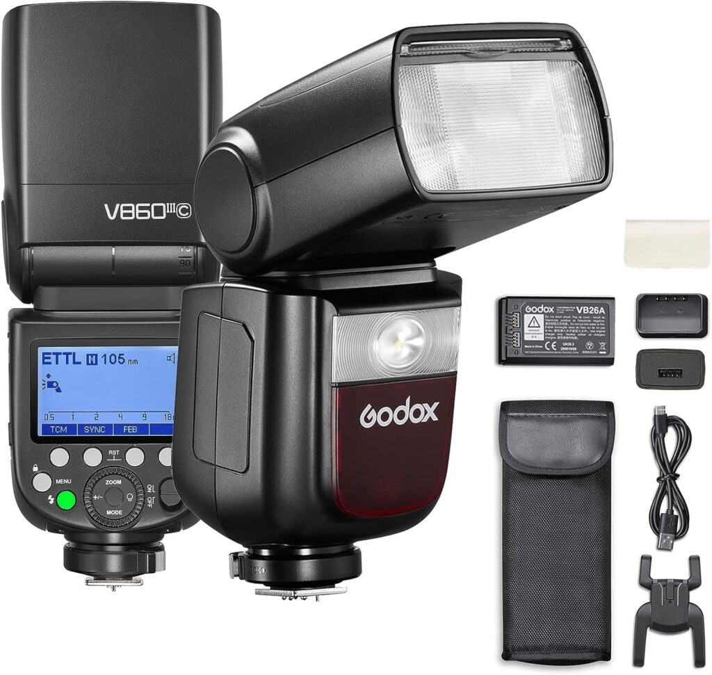 Godox V860III-C Camera Flash Speedlite Compatible for Canon Camera, TTL On-Camera Flash Speedlight with Rechargeable Battery, 2.4G 1/8000s High-Speed Sync, 10 Levels LED Modeling Light