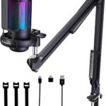 K Kasonic Gaming USB Microphone for PC, Home Studio Condenser Microphone with Boom Arm,USB Mic with Pop Filter, Gain Control for Podcast Recording, Streaming Microphone Kit for PS4/5 Mac Phone
