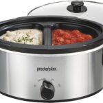 Proctor Silex Double Dish Slow Cooker with 6qt Crock and Dual 2.5qt Nonstick Insert to Cook Two Meals at Once, Dishwasher Safe Pot & Lid, Silver (33563)