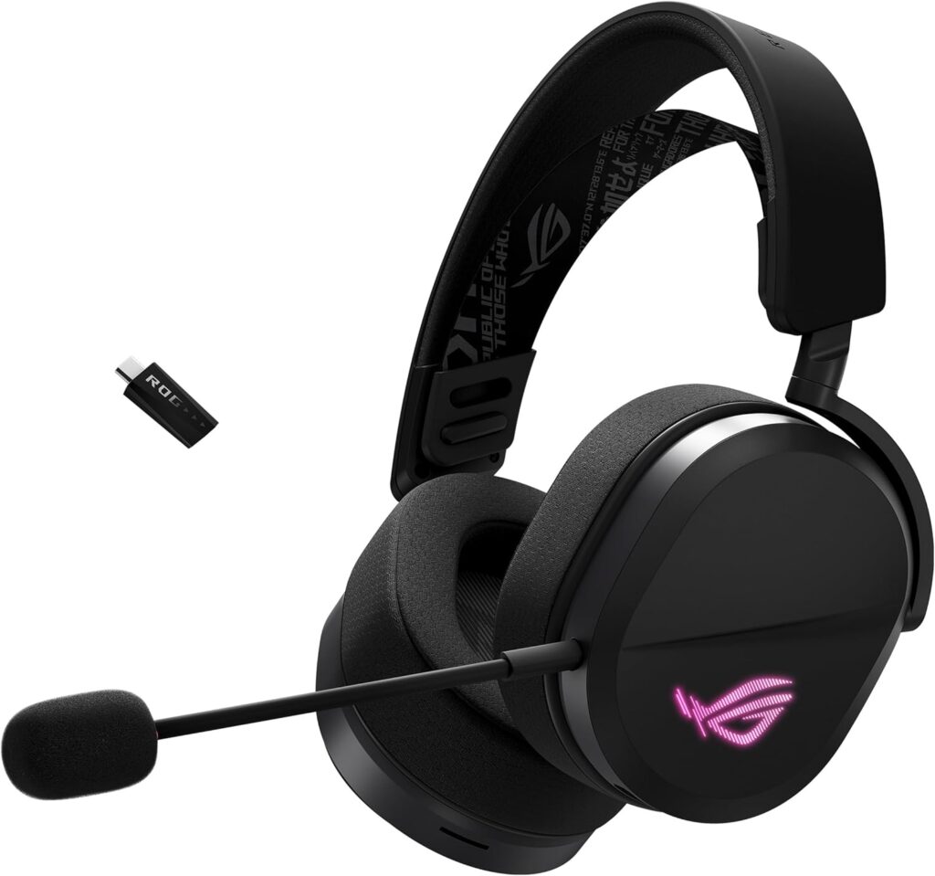 ASUS ROG Pelta Wireless Gaming Headset with Detachable Mic – Tri-Mode (BT, 2.4GHz, USB-C) 50mm Titanium-Plated Drivers, 70Hr Battery, Ergonomic, Lightweight, for PC, PS5, PS4, Switch, Mobile – Black
