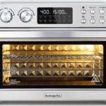 28QT Air Fryer Toaster Oven Combo, Large 12-in-1 Convection Countertop Oven with 3-Layer Cooking, Rotisserie for Chicken, 6 Heating Tubes, Fast Preheat, Fit 11″ Pizza, All Accessories, Stainless Steel