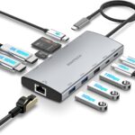 USB C Docking Station Dual Monitor, RSHTECH 11-in-1 USB C Hub Multiport Adapter with 2 HDMI 4K/8K, 3 USB 3.2 Ports 10Gbps(2C+1A), 2 USB 3.0 Ports, 100W PD, Gigabit Ethernet, SD/TF Card Reader