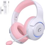 Gtheos Wireless Gaming Headset for ps5, ps4, Elden Ring, PC, Mac, Switch, Bluetooth 5.3 Gaming Headphones with Noise Canceling Microphone, 45H Battery, RGB Light, Pink