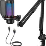 Gaming USB Microphone Set for PC, TONOR RGB Condenser Mic with Boom Arm Quick Mute, RGB Lighting, Pop Filter, Shock Mount, Gain Control for Streaming Podcasting Recording Discord Twitch YouTube TC310+