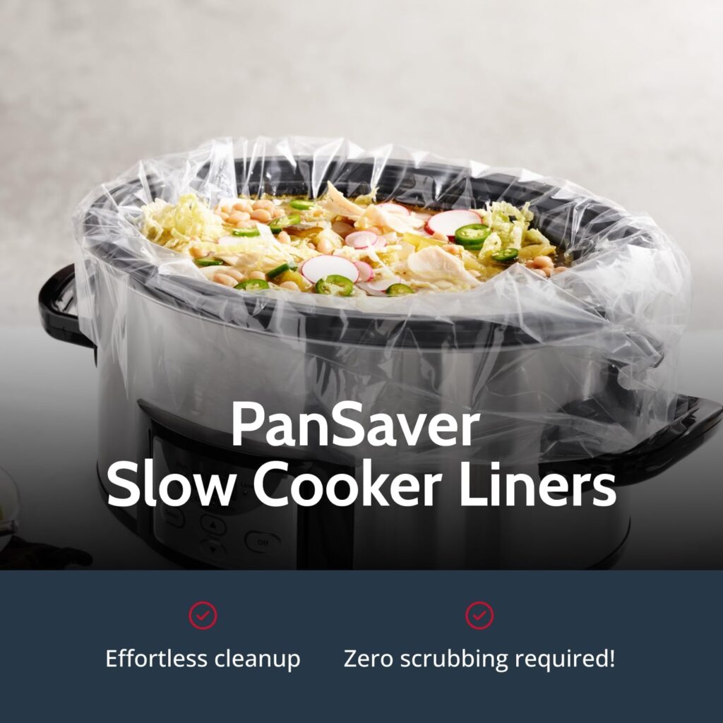 PanSaver EZ Clean Slow Cooker Liners – Disposable Liners & Bags for Instant Cleanup with No Scrubbing – Fits slow cookers and 9×13 pans, 50 Count
