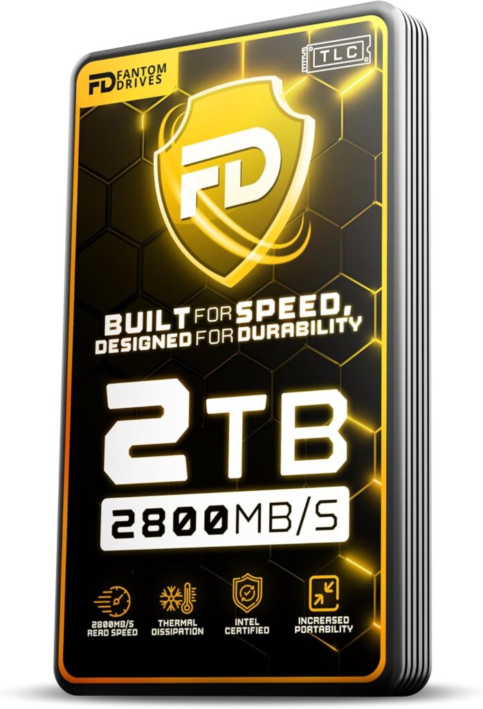 Fantom Drives Extreme 2TB External SSD – 2800MB/s, Thunderbolt 3 and 4, USB Type-C, Aluminum, 3D NAND TLC, TB3X-2300N2TB