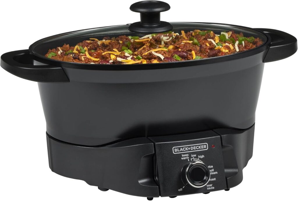 BLACK+DECKER Multicooker 7QT Family Size, 5-in-1 Functions, Neat ‘N Clean™ Technology, Slow Cook, Steam/Boil, Precision Roast, Sear/Saute, & Rice